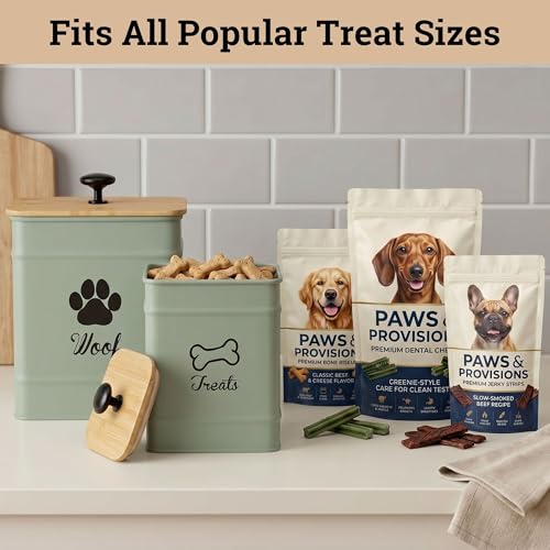 Dog Treat Container Set of 2 with Airtight Bamboo Lids - 8x6 & 7x5 inch - color: Sage Green - Large