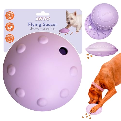 Flying Saucer - Silicone Dog Treat Puzzle, Lick Mat and Slow Feeder (Large) - size: Large