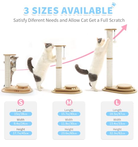 Made4Pets Tall Cat Scratching Post for Indoor Cats with Ball Track 32" - size: 32"H