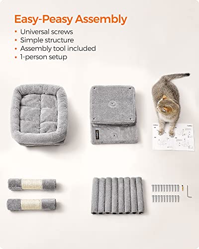 Feandrea Cat Tree, 26.4-Inch Small Cat Tower, Cute Plush Condo, Light Gray - color: Light Gray, size: S (15.7"L x 11.8"W x 26.4"H)
