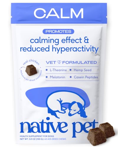 Native Pet Calming Chews for Dogs - Promotes Calming Effect, Supports Emotional Balance & Reduces Hyperactivity - Hemp Seed, Melatonin for Dogs, L-Theanine & Casein -Air-Dried 60 Chews - size: 60 Servings