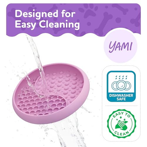 YAMI Dog Lick Bowl, Lick Mat for Dogs, Wet Food Cat Slow Feeder, Freeze Bowl, Enrichment & Puzzle Toy for Anxiety Relief, Food-Grade Silicone, Suction Cups, Dishwasher Fit, for All Breed (Light Pink) - color: Light Pink