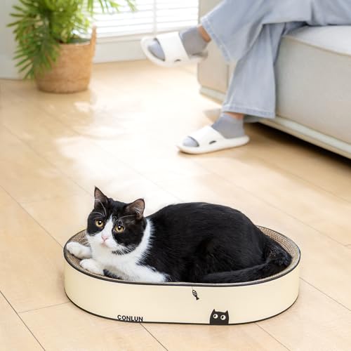 Conlun Oval Cat Scratcher Bed | Scratching Bowl Lounge for Cats | Large - color: Black Cat, size: Large(19.7"L x 13.8"W x 3.5"Th)