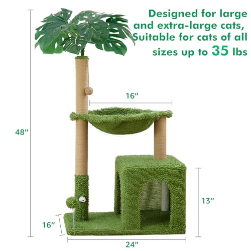 Woochpet 38'' Cat Tree Condo with Hammock Cat Tower with Scratching Posts Green Large - color: Green, size: 48‘’