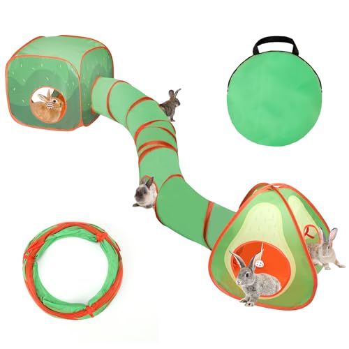 BWOGUE Bunny Tunnels & Tubes, 3-in-1 Collapsible Rabbit Hideout Toy Set - color: Avocado