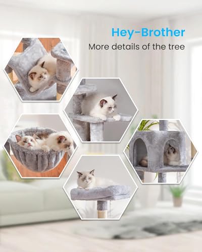 Hey-brother Cat Tree, Multi-Level Sisal Covered Scratching Posts, MPJ050W - color: Light Gray