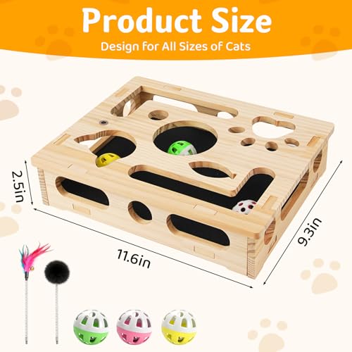 Cat Scratch Puzzle Enrichment Box with 3 Balls & 2 Feather Wands