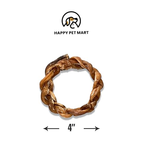 Braided Bully Stick Rings for Dogs. | High Protein, Fun Shape, Long-Lasting, Single-Ingredient Dog chew Treats. (Pack of 20)
