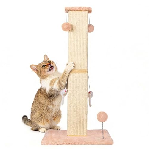 ANWA Large Cat Scratching Posts for Indoor Cats, 32" Tall, 4.7" Post, Beige