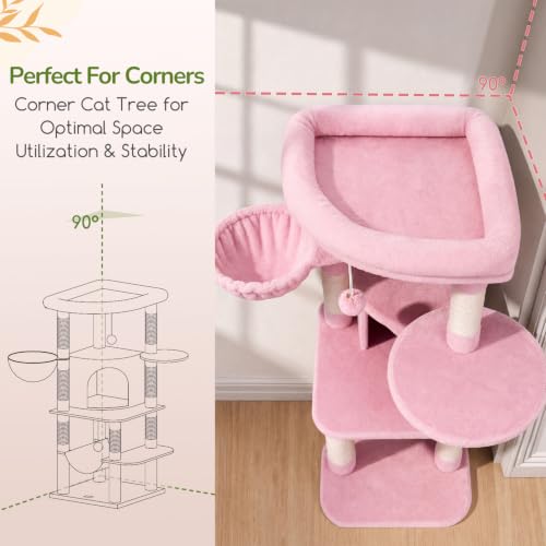 Globlazer Pink Corner Cat Tree Tower with Scratching Post, C51, Pink - color: Pink, size: 51inch