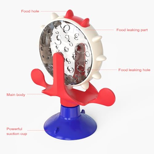 Interactive Cat Slow Feeder, Rotating Durable Dog Puzzle Toy, Mental Stimulation Treat Dispenser with Powerful Suction Cups for Cats and Dogs (Red Blue) - color: Red Blue