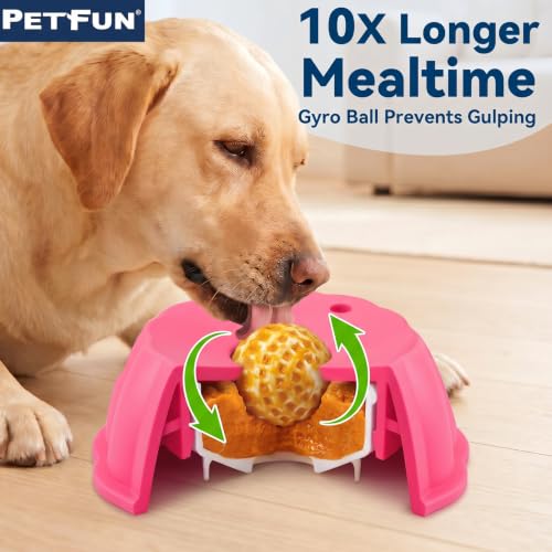 Dog Lick Bowl Ball Slow Feeder, Licking Bowl for Liquid Treat with Rolling Spin Sphere Roller Licker, Licky Feed Calming Anxiety Relief Enrichment Yogurt (Pink) - color: Pink Slow Feeder
