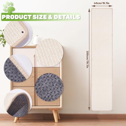 Uranshin Natural Sisal Cat Wall Climbing Carpet, Wall Scratcher Mat Pad - color: White, size: 78.7"Lx15.7"W, 1PC