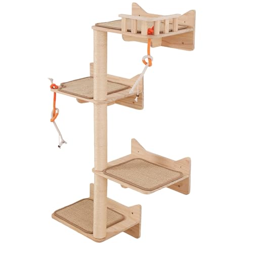 Wall Mounted Cat Tree, Cat Wall Shelves with Sisal Mats - size: 7 pcs