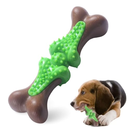 Durable Dog Chew Toys for Large Dogs - Tough Bone-Shaped Dental Chew with TPR Rubber & Wood Fiber, Teething & Aggressive Chewer Toys for Medium/Large Breed, Long-Lasting Teeth Cleaning & Stimulation - color: Green