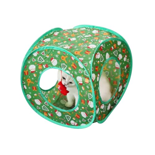 Andiker Cat Tent, 3 Holes Safe and Strong Cute Cats Tunnel Collapsible Easy to Carry Cat House for Indoor Cats Kittens Hiding Playing Training Sleeping (Square Green) - style: Square Green
