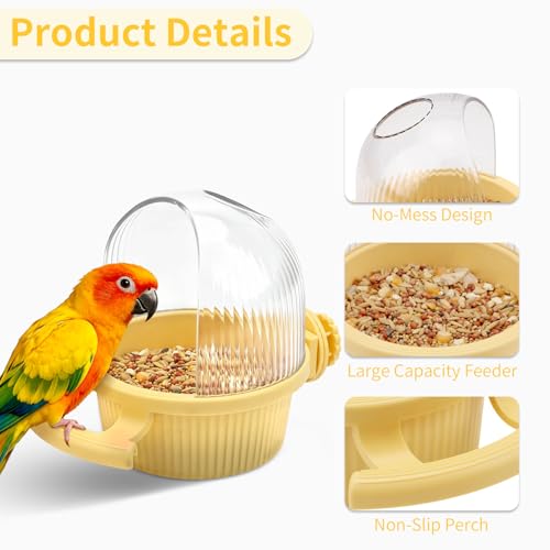 Litewoo No Mess Bird Feeder for Cage Parrot Seed Food Water Bowl (Yellow) - color: Yellow