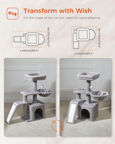PETEPELA Cactus Cat Tree for Kittens & Small Cats, 32in Cat Tower, Grey - color: Grey