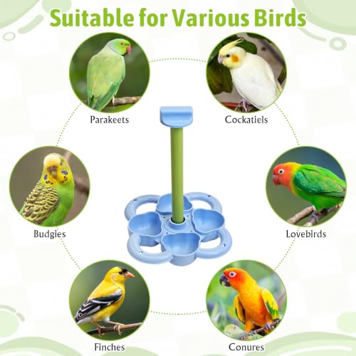Fhiny Rotating Parrot Perch, Bird Foraging Stand Spinning Toy Blue - color: Blue