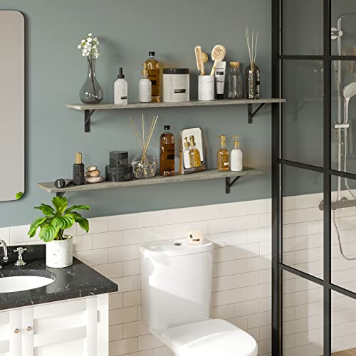 DINZI LVJ Long Wall Shelves, 55.1Inch Wooden Floating Shelves with Brackets - color: Grey Wash, size: 55.1 Inch