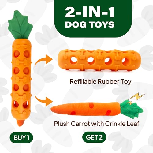 Fida 2-in-1 Puppy Teething Toys, Natural Rubber Chew Toys for Dogs, Carrot - color: Orange Carrot