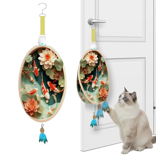OtterVerz 11 Interactive Cat Toys for Indoor Cats, Automatic Concealed Hide and Seek Hanging Feather Cat Toy, Rechargeable Motion-Activated Enrichment Toys for Bored Adult Cats (Fish Pond Pattern - color: green
