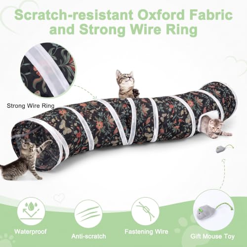 Glittme S-Shape Cat Tunnel, Foldable Cat Tunnels for Indoor Cats - color: Black Floral Butterfly