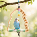 Wooden Parrot Swing Toy, Christmas Tree Shape Bird Perch with Cork Nibbles, Bell, for Budgies, Cockatiels, Conures