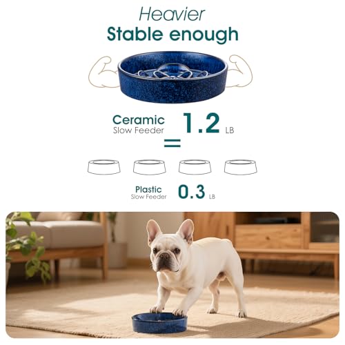 vancasso Slow Feeder Dog Bowl, 0.6 Cup Ceramic Puzzle Dish for Small Breeds - color: Blue, size: S - 0.6 Cups