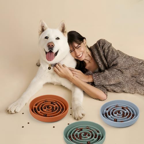 Coomazy Slow Feeder Dog Bowls, Silicone Dog Bowl with Suction Cups - color: Orange, size: L
