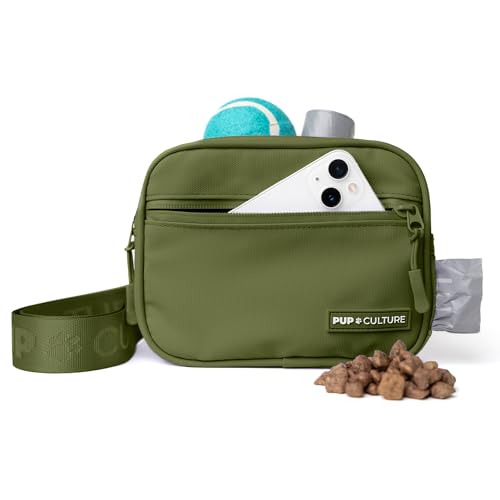 Pup Culture Dog Treat Pouch with Poop Bag Dispenser and Removable Treat Pouch | Cross Body Dog Walking Bag | The Perfect Puppy Training Tool and Even Better Gift - color: Green