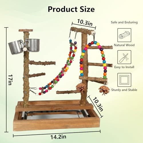 Natural Wood Bird Perch Stand Parrot Playground Play Gym - color: Brown