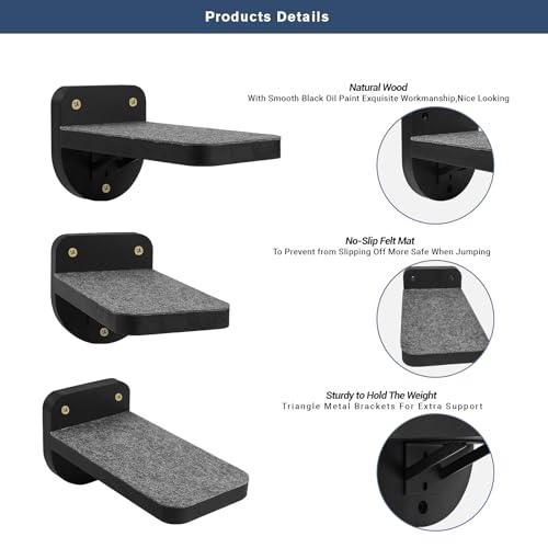 ESPETS Set of 3 Black Cat Wall Climbing Steps, Wall Mount Floating Shelves - color: Black