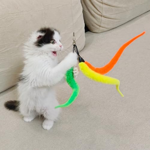 miwoowim 11PCS Cat Wand Refills, Fuzzy Worms with Bells & String with Clasp - color: 10 Worms Refill