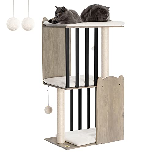 FourFurPets 43.8" Modern Cat Tree for Large Cats, Extra-Large Perch - color: Greige, size: 23.6"L x 15.7"W x 43.8"H