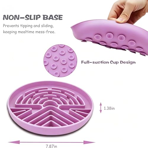 Slow Feeder Dog Bowl for Large & Small Pets, Anti Choking Puzzle Dog Food Bowl with Non-Slip Base, Interactive Pet Slow Eating, Silicone Cat Feeder for Puppies Cats - color: Purple