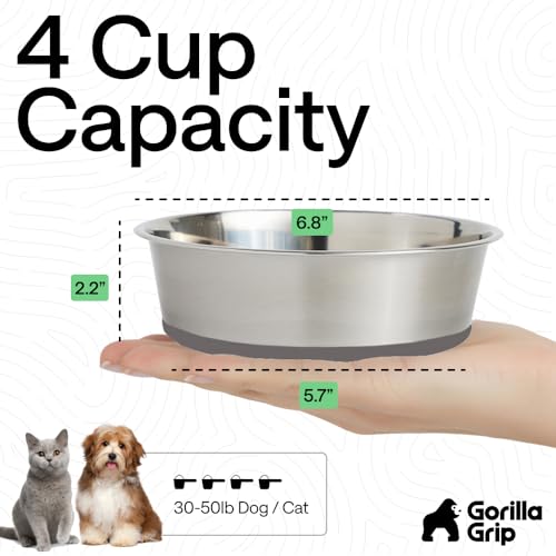 GORILLA GRIP Dog Bowl, Food Grade Stainless Steel Water Bowls, 4 Cup Gray - color: Gray, size: 4 Cup - Single Bowl