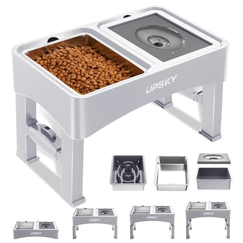 UPSKY 3-in-1 Elevated Dog Bowls Set with 4 Height Adjustable Stand, White - color: E-3-in-1 (White)