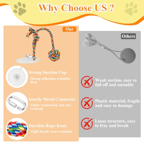 Flirt Pole for Dogs & Suction Cup Dog Tug Toy Heavy Duty, Interactive Chase & Tug of War Teaser Wand with Detachable Replacement Knot Ball and Rope Chewing Toys Flirt Stick