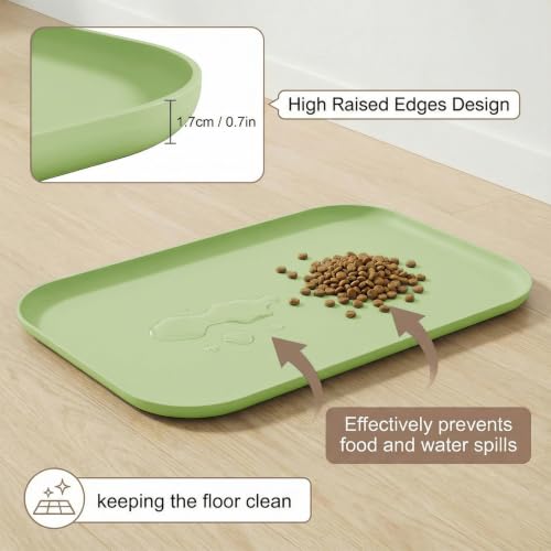 BLESWIN Non-Slip Silicone Dog Food Mat for Food and Water, 18" x 12" Raised Edge Pet Feeding Mat - Waterproof Dog Bowl Mat Easy Clean for Floor Protector,Light Green - color: Light Green, size: 45 x 30 cm
