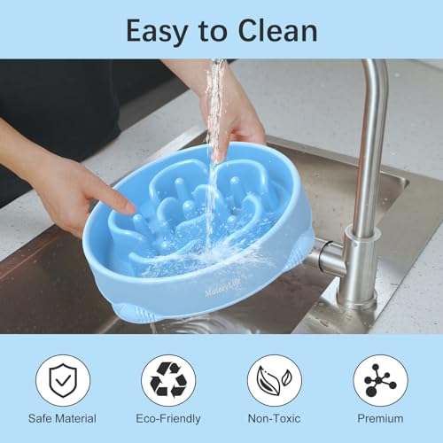 MateeyLife 2-Pack Slow Feeder Dog Bowls, 4 Cups, Dog Puzzle Feeder Bowl - color: A-LightBlue&DarkBlue, size: Large