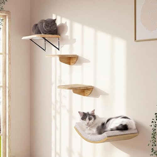 4-PCS Cat Wall Shelves with Foam-Padded Bed & Sisal Steps for Indoor Cats - color: Combo C (1 Foam-Mat Bed, 2 Steps&1 Shelf)