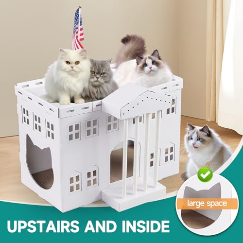 EARTHSON White Cardboard Cat Houses for Indoor Cats, Cat Scratcher House, Cat Play House, Cat Scratcher Box