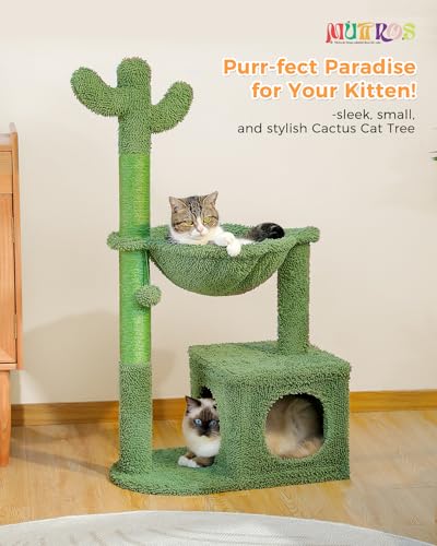 MUTTROS 40" Cactus Cat Tree with Hammock, Condo & Sisal Post, Green - color: Cactus Green, size: 40"