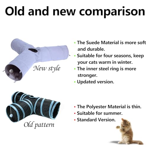 3 Way Collapsible Cat Play Tube Toys with Plush Ball, Indoor Play Tunnel for Puppy, Kitty, Kitten, Rabbit - color: 3 Way Shape