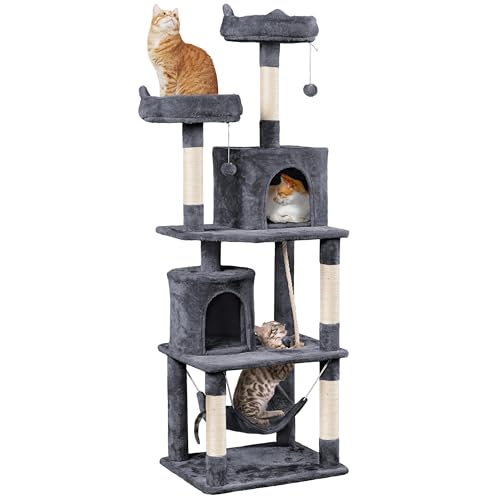 Yaheetech 70.5in Cat Tower, Multi Level Cat Tree Kitten Condo with 2 Condos & 2 Plush Perches & Scratching Post & Dangling Ball for Medium/Large Cats Dark Gray - color: Dark Gray, size: 70.5in