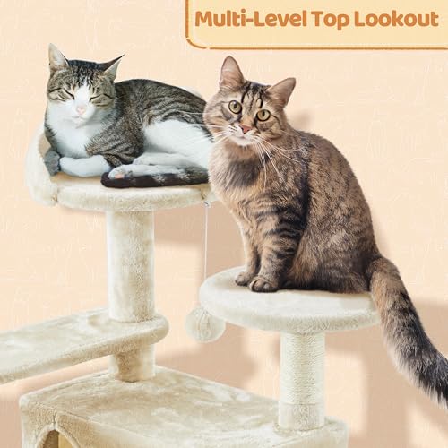 Topeakmart 57 inches Multi-Level Cat Tree Cat Condo with Scratching Posts Kittens Activity Tower Pet Play House Furniture - color: Beige
