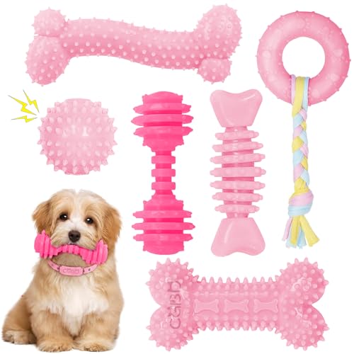 Puppy Toys, 6 Pack Dog Chew Toys, Teething Toys for Small Dogs, Pink - color: Pink, size: Small（6Pack）