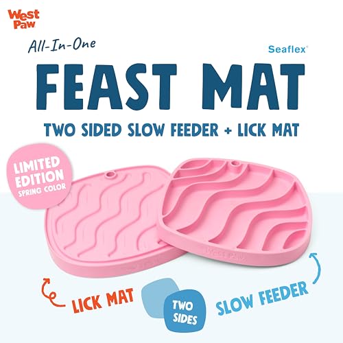 West Paw Seaflex Waves Feast Mat – All-in-One, Slow Feeder, Lick Mat – Encourages Foraging & Food Exploration - Engages Picky Eaters & Slow Feeding - Versatile – Easy to Clean, Non-Toxic - Bubblegum - color: Bubblegum, size: Waves