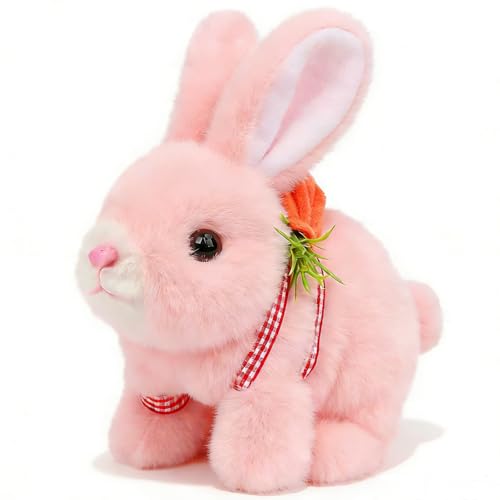 Easfan Walking Pink Bunny Interactive Plush Toy with Sounds for Kids 7" - style: Bunny_Pink_Carrot